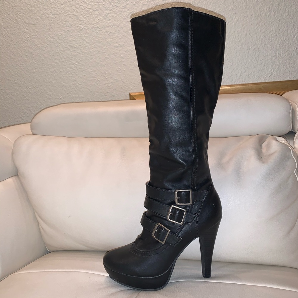 Black Stiletto heeled boots with Buckles